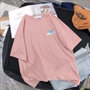 Oversized Cloud Embroidered Patch Short Sleeve Female Tshirt